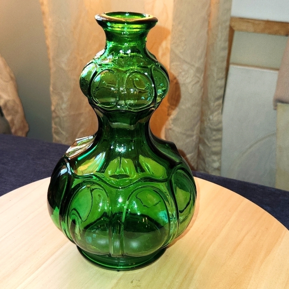 Vintage Empoli Italy Emerald Green Corset bottle/decanter, no stopper.